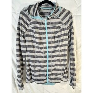 Luhta Women's Gray Striped Zip Up Hoodie Athletic Jacket Size Medium